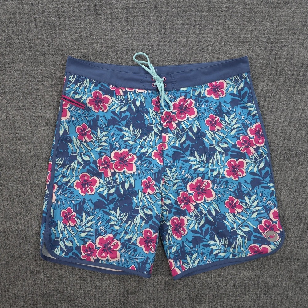 Vineyard Vines Board Shorts Mens 36 Blue Ocean Floral Tropical Swim Trunks Beach
